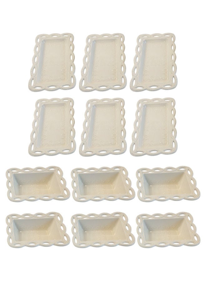 دوف طقم تقديم بورسلان مستطيل من 12 قطعة – لون أبيض (6 صحون تقديم + 6 زبديه) - Image 1